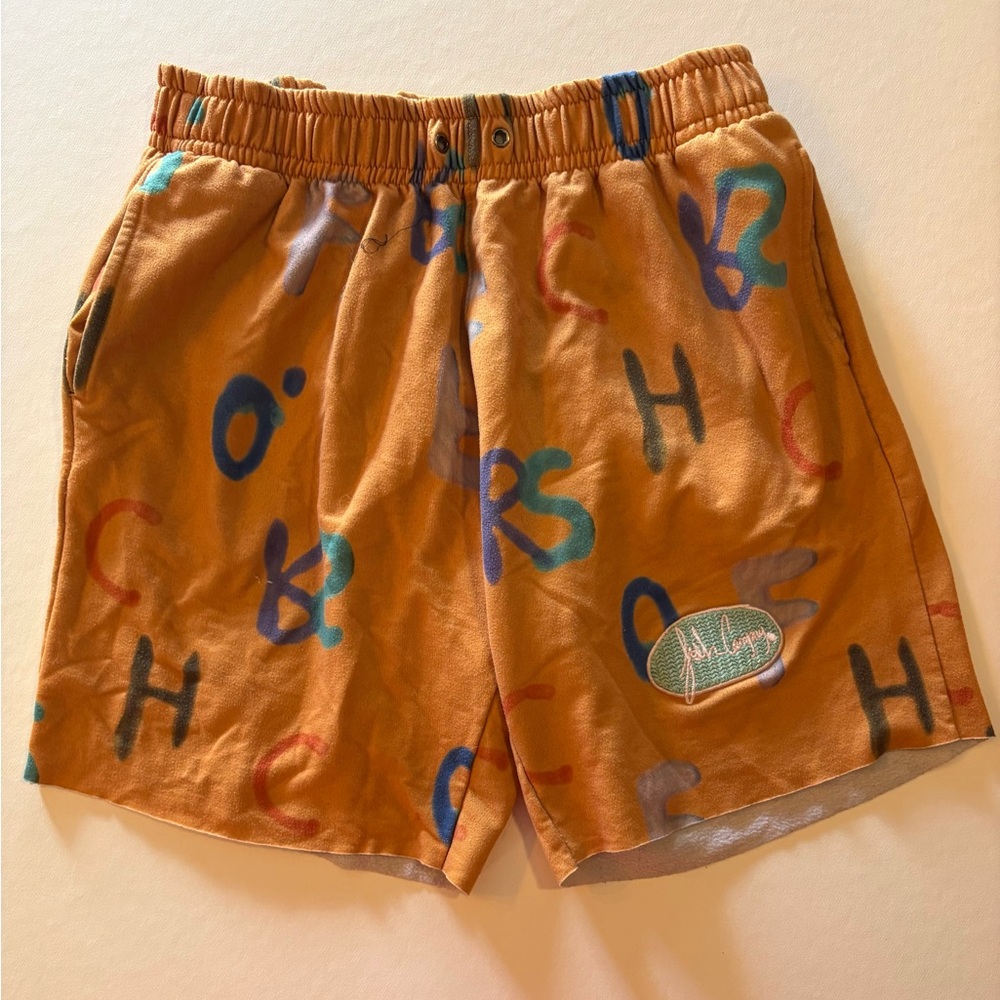 FRSH Company Orange Graffiti Shorts Mens Streetwear Casual Elastic Waist Logo L